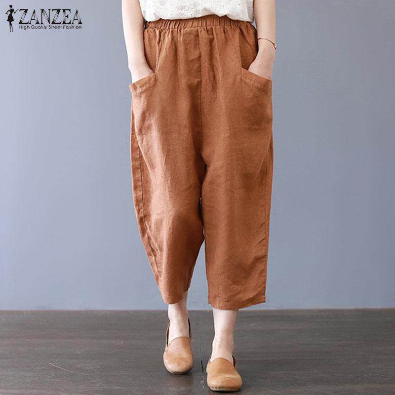 S-5XL ZANZEA Women's Casual Harem Pants Cotton Ethnic Baggy Trousers Plus Size