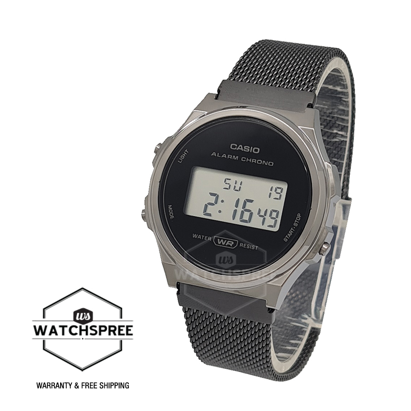 [Watchspree] Casio Vintage Style Digital Black Ion Plated Stainless Steel Mesh Band Watch A171WEMB-1A