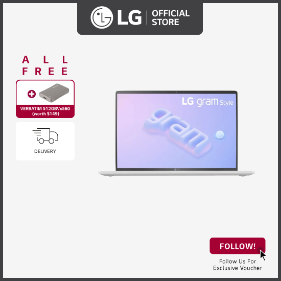 LG 14Z90RS gram Style 14" WQXGA+ Anti-glare OLED Display with 13th Gen Intel® Core™ i7 Processor, 16GB RAM & 512GB + Free Delivery Free VERBATIM 512GB Vx560 External SSD*Worth $149.00 + Free Cleaning 