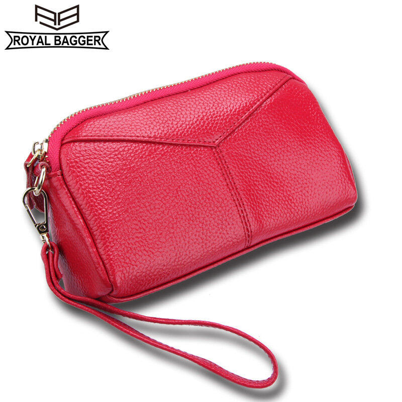 ROYAL BAGGER Long Purse for Women Genuine Cow Leather Clutch Phone Purses Ladies Fashion Wallet Card Holder Coin Pouch Girls Casual Wallets Litchi Pattern