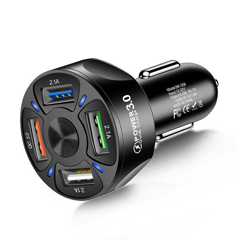 EKLEVA 4 USB Car Charger QC3.0 Fast Charging Car Charger with Four Ports Multi-function Smart Car Mobile Phone Charger 35W/7A