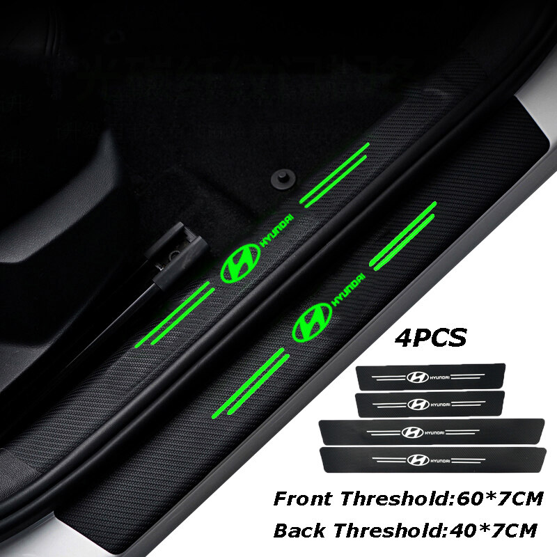 4PCS Carbon Fiber Pattern Car Door Threshold Sticker Auto Door Sill Anti-scratch Decals Protector Luminous Strip Accessories For Hyundai Tucson Avante Ioniq Kona Elantra IX25 IX30 IX45