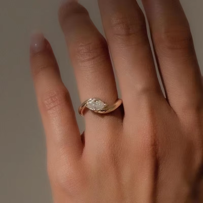 Elegant Mariquesa Cubic Zirconia Ring Gold Plated Titanium Steel MS Ring for Women