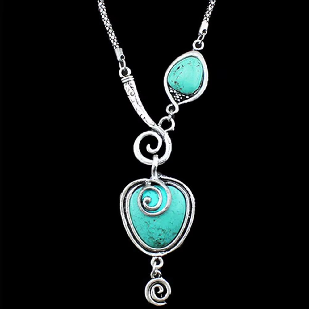 Chain Necklace Stylish Alloy Turquoise Necklace Vintage Pendant Turquoise Necklace for Dating Lover