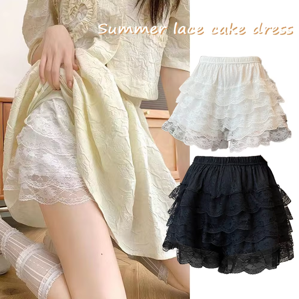 Floral Lace Safety Pants Black White Ruffle Knickers Women Summer Safe Elastic Petticoat Underpants Girls Loose Shorts Lolita