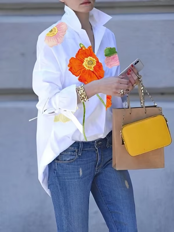 Yeezzi Female Stylish Floral Printed Lapel Shirts 2025 New Spring Long Sleeves Loose Urban Casual Office Blouse Tops For Women