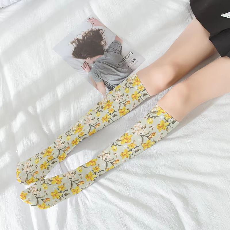 New Fashion Calf Stockings For Women 3D Printed Rose Peach Thin Velvet Knee Stockings JK Lolita Girls Sweet Sexy Mid Tube Socks