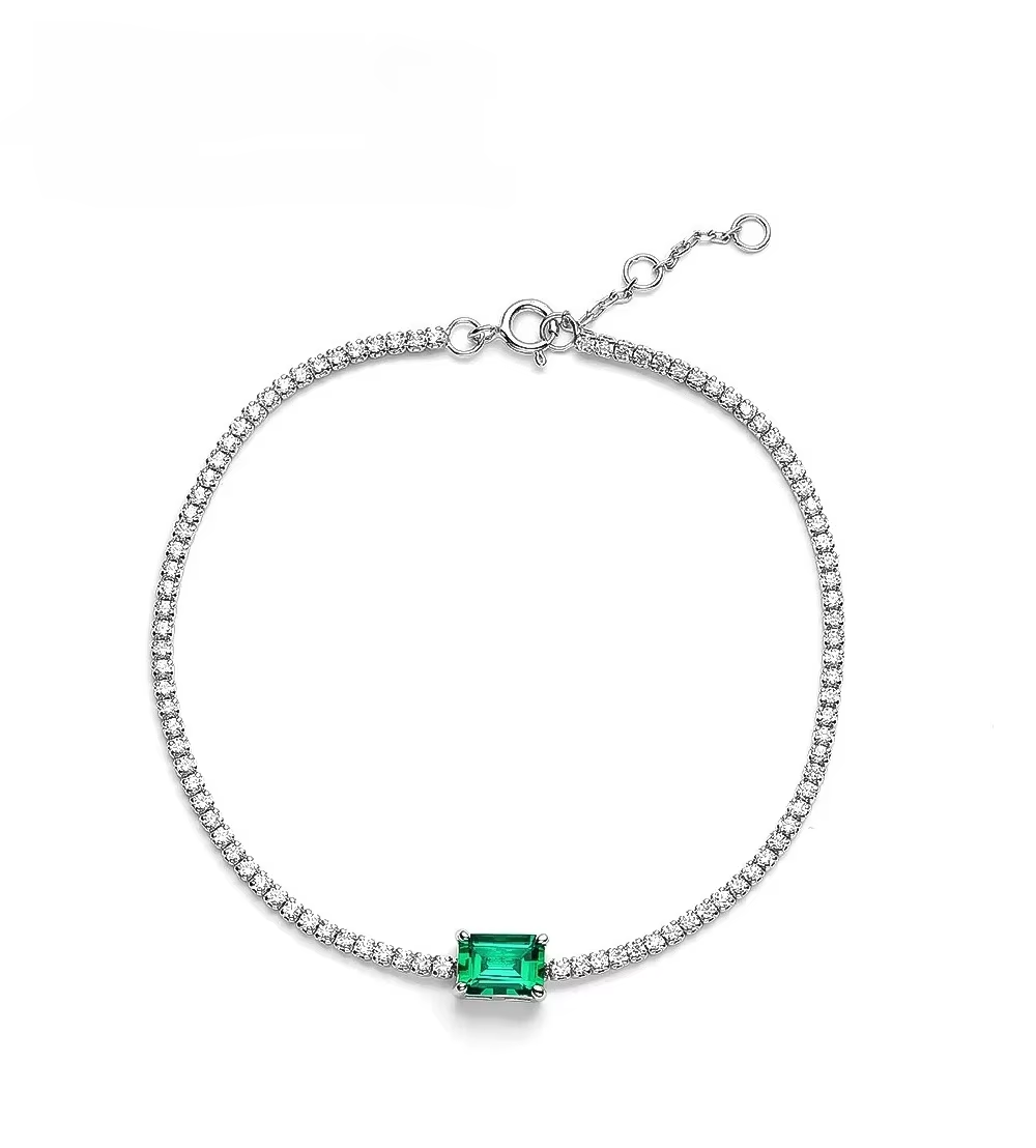 100% 925 Sterling Silver Tennis Bracelet Adjustable 5*7MM Emerald Cubic Zirconia Fashion Bracelet for Women Jewelry Gifts