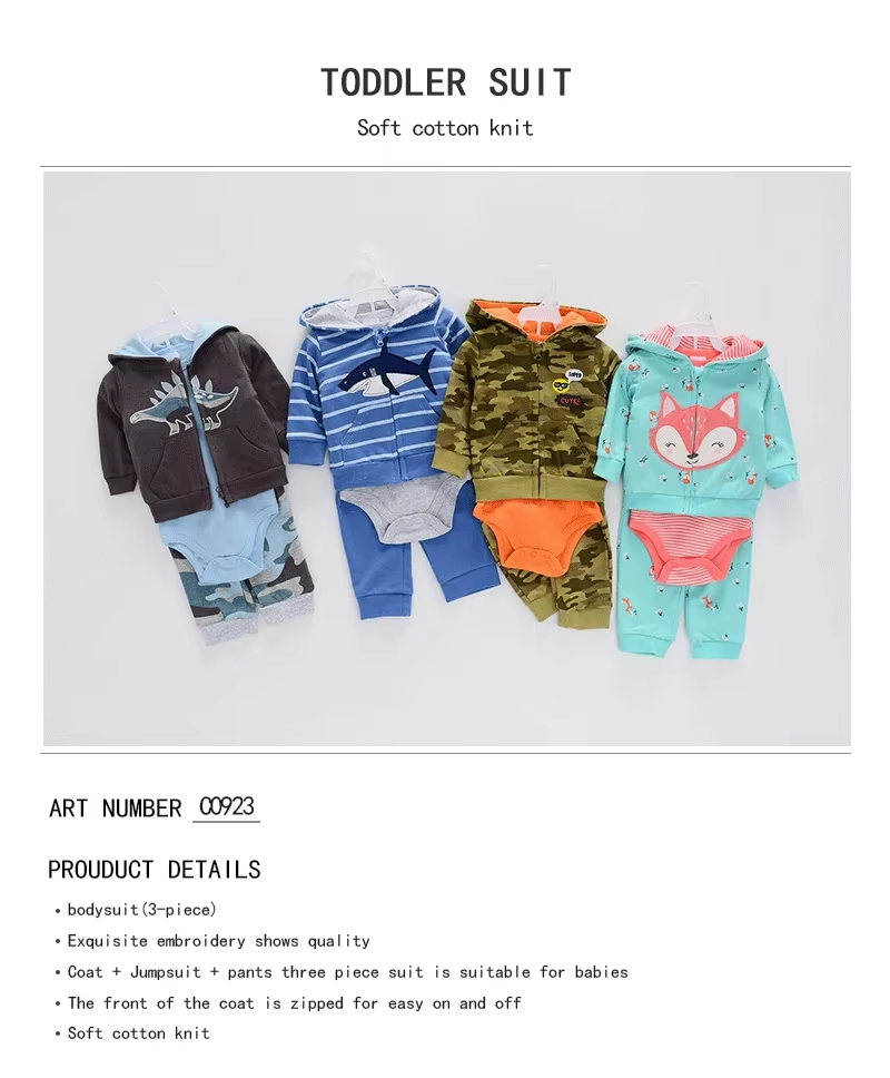 3Pcs Ircomll Baby Clothes Set Baby Boy Girl Clothes Set 100% Cotton Kids Long-Seeved Coat+Bodysuits+Pants Children Clothing Set