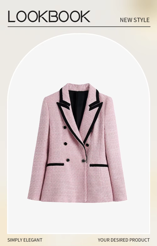 2024 autumn new women's clothing style fashionable and versatile slim fit light pink texture suit jacket