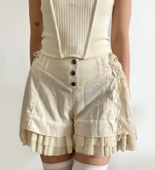 HEYounGIRL Ruffles Sweet Women Shorts Aesthetic Side Drawstring High Waist Kawaii Girl Short Pants Lolita Style Y2K Skirt Shorts