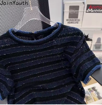 Shirts for Women Knit Tshirts 2025 Ropa Mujer Short Sleeve O-neck Striped T Shirts Y2k Tops Chic Casual Summer Tees Crop Top