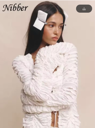 Nibber Ripped Chic Crop Tops Women Autumn Elegant Shirring Square Collar Elegant Cross Ruched Full Sleeve Solid Streetwear Tees