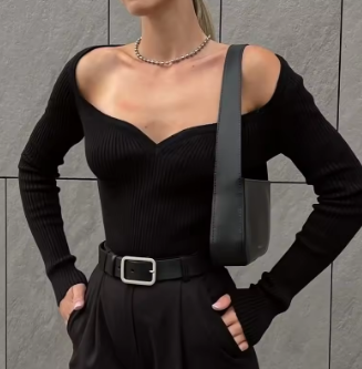 Cryptographic Square Collar Elegant Women Tops Fashion Knit Long Sleeve Top Tees Slim Office Lady Casual Spring Autumn Clothes