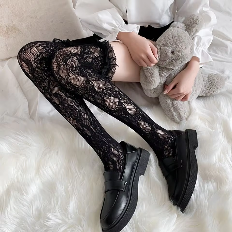 Lolita Long Lace Over The Knee Socks Lolita White Silk Calf Socks Summer Thin Jk Lace Socks High Knew Thigh High JK Socks