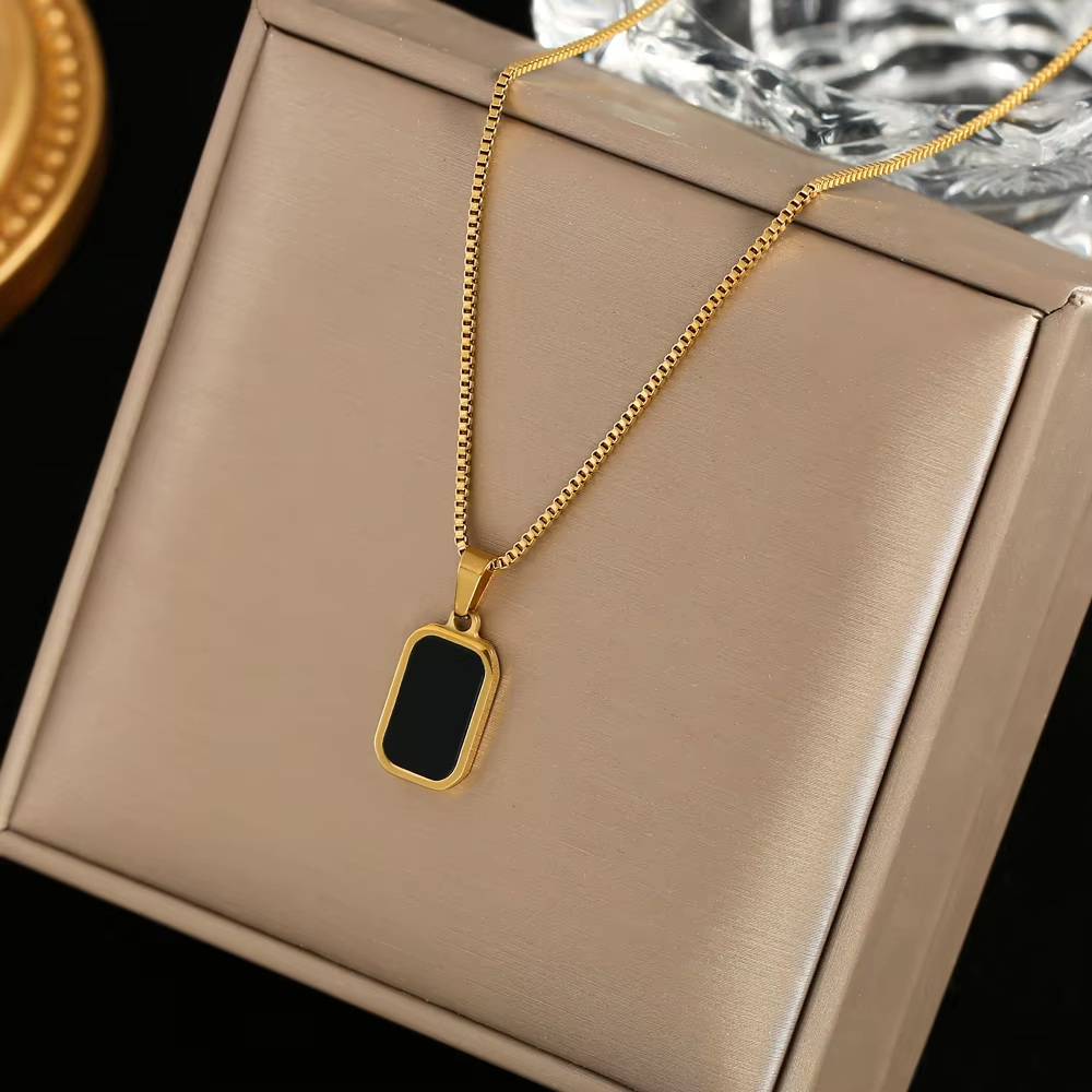 316L Stainless Steel New square Natural Pendant Necklace for Women Stainless Steel Metal Choker Necklace Gift