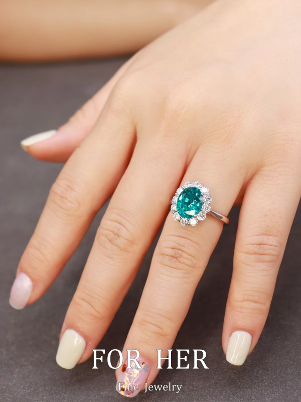 ForHer Design Fine Jewelry Custom Made Lab Grown Palaiba Princess Ring Surround For S925 Sliver Gold Plated Oval Cutting Gem