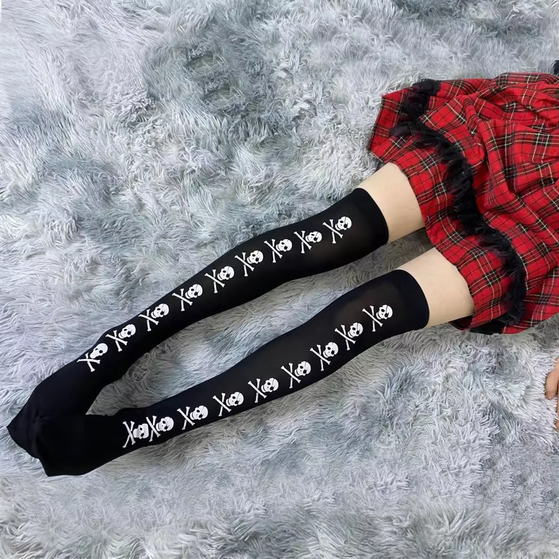 2022 New Cross Stockings Printed Halloween Socks Cross Cross Over Knee Socks Black And White Stockings For Women