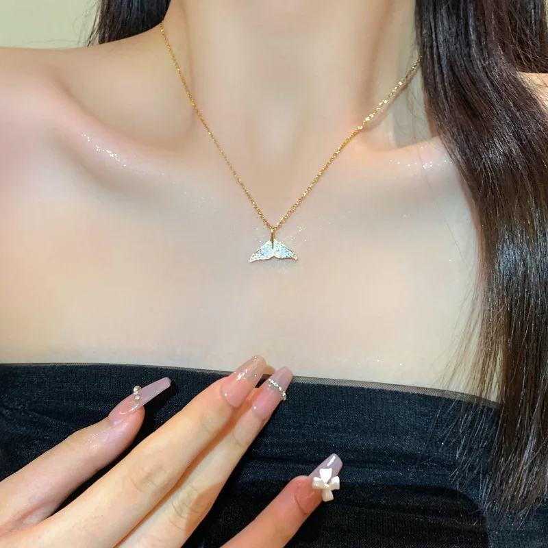 New Fashion Trend Stainless Steel Elegant Delicate Light Luxury Zircon Mermaid Necklace Women Jewelry Wedding Party Premium Gift