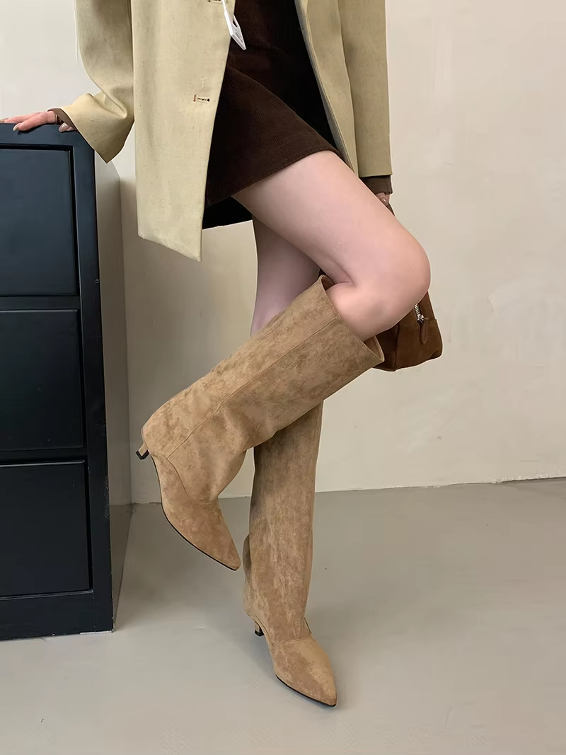 Liyke Autumn Winter Sexy Women Knee-High Boots Street Style Pointed Toe Thin Low Heels Cowboy Ladies Shoes Long Botas De Mujer
