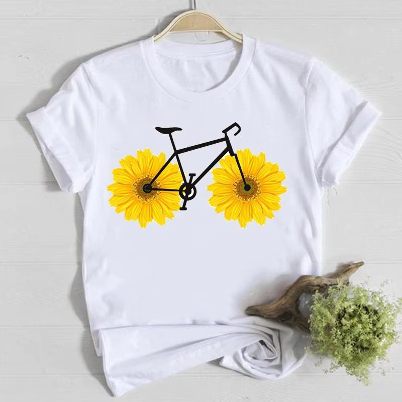 Flower Spring O-neck Tee Top Shirt Lady Clothes Fashion Tshirt Summer Female T Women Short Sleeve Casual Graphic T-shirts