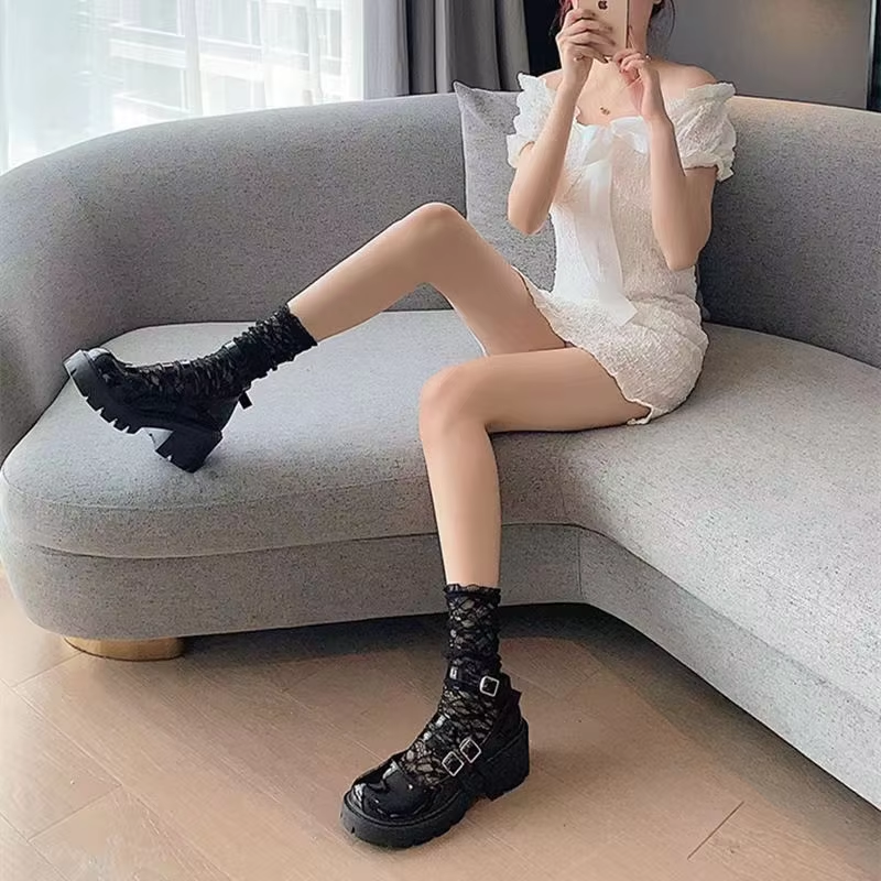 Women Sexy Lace Socks Summer Ultra-thin Transparent Mesh Fishnet Short Socks Harajuku Casual Breathable Black White Crew Socks