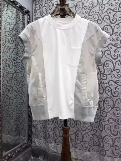 100%Cotton Tops 2025 Summer Fashion Jumpers Ladies Color Block Patchwork Pocket Short Sleeve Casual Green Grey Tops & Tees