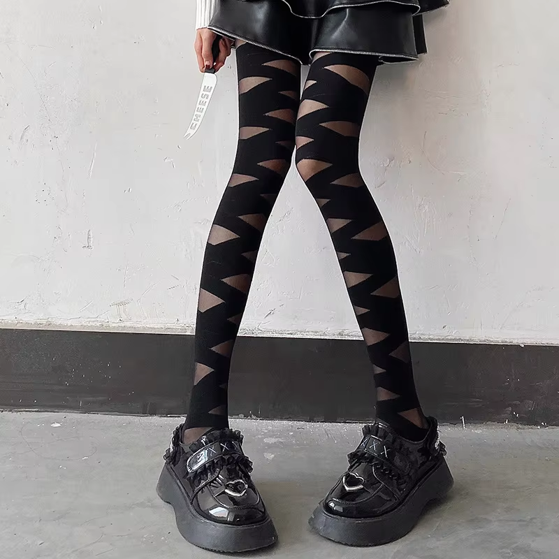 Gothic Cross Strap Sheer Pantyhose Tights Women Lolta Harajuku Temptation Knee JK Thigh High Socks Sexy Lolita Black Stockings